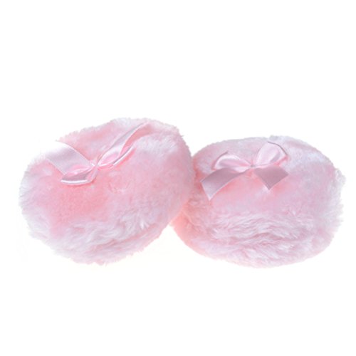 2 Pcs Large Size Ultra Soft Plush Baby Fluffy Powder Puff Comfortable Toddler Body Dusting Powder Puffs Talcum Powders Puff with Cute Bowknot,3.9 Inch (Pink) BY DINGJIN - Thumbnail 2