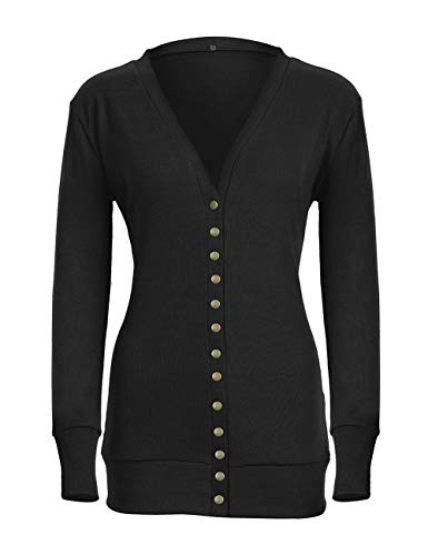 Weilim Women's V-Neck Button Down Knitwear Long Sleeve Casual Cardigans Sweater Black XXL - Thumbnail 3