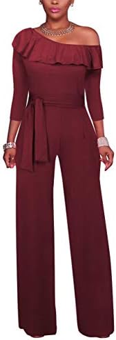 Vilover Women Jumpsuits Off Shoulder Solid Jumpsuits Wide Leg Long Romper Pants with Belt