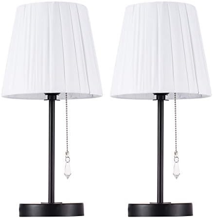 Small Table Lamps, Set of 2 Bedside Lamps with Metal Base and Pull Chain for Nightstand, Bedrooms, Living Room, College Dorm