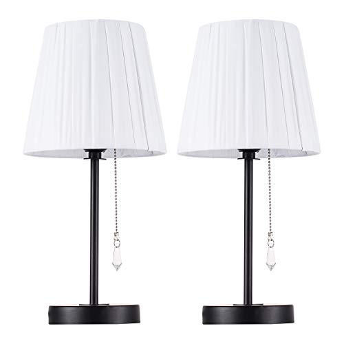 Small Table Lamps, Set of 2 Bedside Lamps with Metal Base and Pull