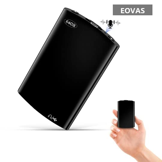 Voice Activated Recorder,EOVAS 64 GB Digital Voice Audio Recorder Recording Device with Playback Mini Tape Dictaphone USB MP3 Mic 750 Hour Capacity 40-Hour Battery for Lecture Interview Meeting Class