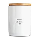 Harmony "Live, Love & Eat Treats" Ceramic Dog Treat Jar, Small, White / Natural Wood