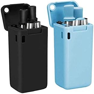 Komost [2-Pack] Foldable Collapsible Reusable Straws Stainless Steel Drinking Straws Portable Silicone Straws with Keychain Hole for Household Kitchen Outdoor Travel