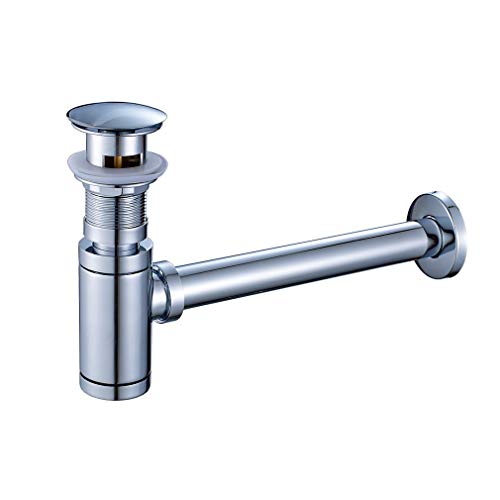 FChome Bottle Trap, Round Bottle P-Trap Decorative Lavatory Basin Sink Waste Traps Drain Tube Kit,Adjustable Height,Chrome Finish