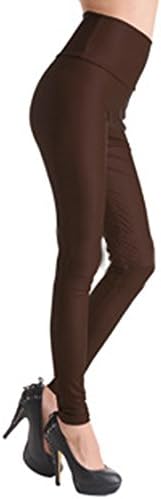 Mitario Femiego Women Sexy Elastic High Waisted Pants Thin Leather Leggings Dack Coffee M