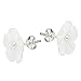 AeraVida Simple Mother of Pearl White Plumeria Flower Carved .925 Sterling Silver Post Earrings | Casual Sterling Silver Stud Earring for Women | Jewelry Gift All Occasions