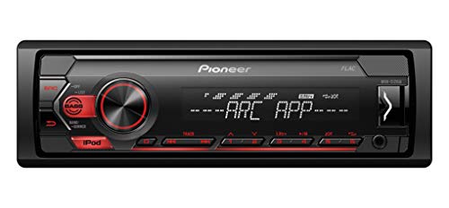 Pioneer MVH-S120Ui 1-DIN receiver with red illumination, USB and compatible with Apple and Android devices.