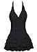 COCOPEAR Women's Cover Up One Piece Swimsuits V-Neck Push Up Skirted Swimdress Black L/6-8