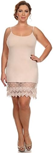 Simple Solid Lovely Polka Dots Lace Trim Crop Top Extender Cami Tank Top (S, Natural)