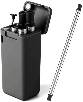 Collapsible Reusable Stainless Steel Straws with Case and Cleaning kit, Black 1 Pack