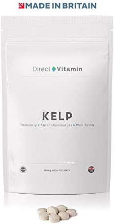 Premium Sea Kelp 500mg Iodine 300ug (365 Tablets) | Thyroid Detox Hair Skin Nails | Made in UK | Direct Vitamin