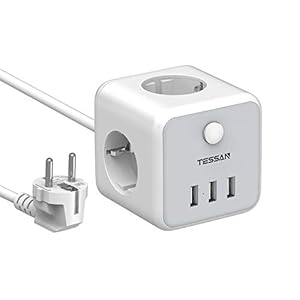 TESSAN Power Strip Cube Stekkerdoos met 3 Stopcontacten en 3 USB, Meervoudige Stekkeradapter met Schakelaar, USB…