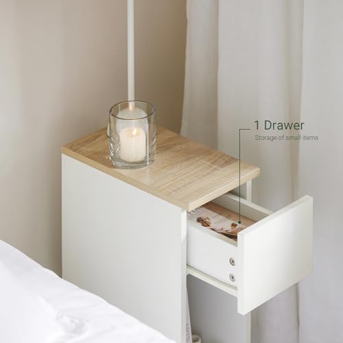 SoBuy Narrow Nightstand Set of 2 - Small Side Table End Table Bed Side Table Nightstand Storage Cabinet - Compact Modern Wood Design with Drawer and Shelf for Bedroom Living Room Decor