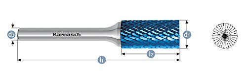 Karnasch 115011.105 12mm Cylinder Shape With End Cut Blue Tec Coated Carbide Burr Cross Cut ZYB