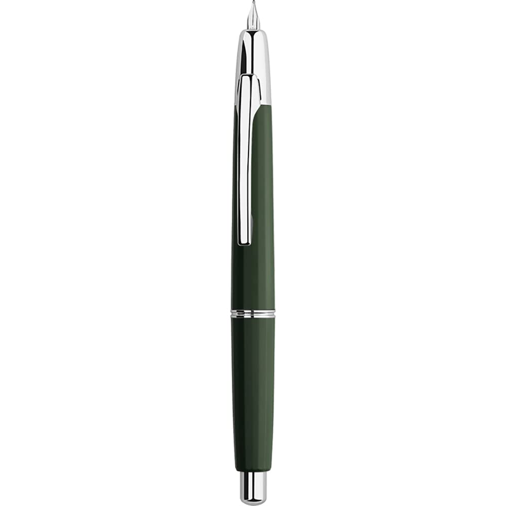 erofa Majohn A2 Press Fountain Pen Extra Fine Nib with Box, Retractable Green Resin Ink Pen with Converter Writing Pen Set (Silver Clip Version