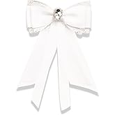 Fashion Ribbon Bow Tie Brooch Pins for Women Girls Crystal Lace Uniform Pre-Tied Necktie Bowknot Corsage Brooches Party Ceremony Accessories Christmas Birthday Elegant Accessory