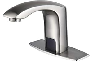 Halo Sanitary Automatic Commercial Sensor Touchless Bathroom Faucet with Hole Cover Deck Plate Motion Activated Grifo Hands Free Vessel Sink Robinet with Control Box Brushed Nickel