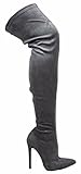 LL Gisele-7 Thigh High Stretchy Suede Material Pointy Toe Stiletto Heel Boots Gray