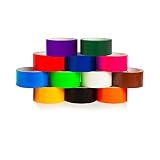 GIFTEXPRESS 12 Assorted Colored Duct Tapes 10 Yards x 2 Inch Rolls,12 Multi Purposes Bright Colors Tapes Great for DIY Art Kit Home School, Colors: Black Navy Purple red Orange White Teal Lime Green