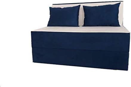 Folding Bed Duo Sofa Cum Bed Dark Blue Off White Upholstered