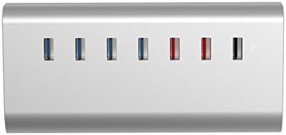 Bluwee 7-Port USB 3.0 Hub with 4 Data Transfer Ports, 2 Smart Charging Ports and 1 QC 2.0 Quick Charge Port, including 12V 3A Power Adapter and 3.2ft USB 3.0 Cable for iPhone, iPad, Samsung(Silver)
