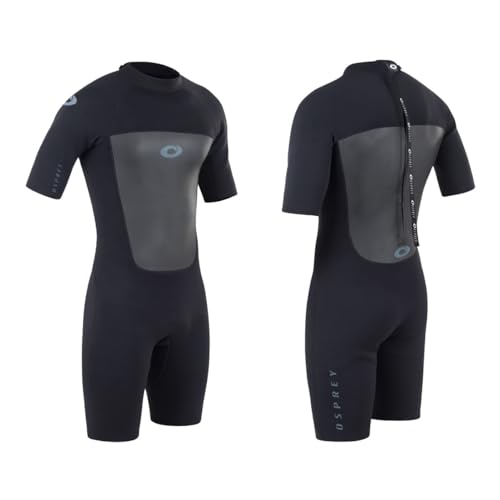 Osprey Mens Shorty 3 mm Summer Wetsuit, Adult Short Sleeve Neoprene Surfing Diving Wetsuit, Origin, Multiple Colours, Black, XXXL