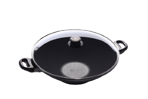 Swiss Diamond14" (7 Qt) Wok HD Nonstick Diamond Coated Aluminum Wok, Includes Lid Dishwasher Safe and Oven Safe Wok, Grey