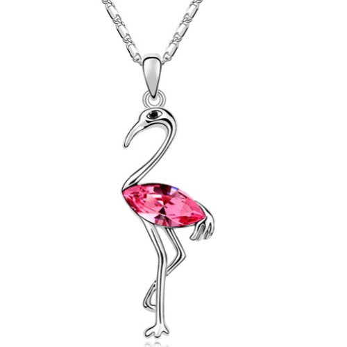 Latigerf Crane Pendant Necklace White Gold Plated Swarovski Elements Crystal Pink