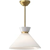 Alora Mood Halston 14" Pendant | Brushed Gold Finish | Glossy Opal Glass Shade | Parisian Style Pendant Light | Made of Steel