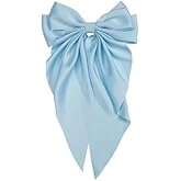 Bowknot Barrette, Jumbo Silky Satin Bow Hair Clip with Long Tails for Women and Girls, Large French Metal Hair Slide Clips and Hair Accessories (Light Blue)