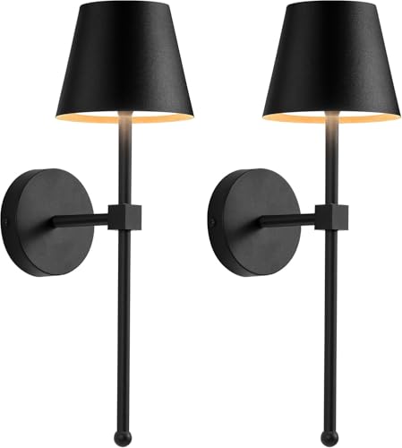 Battery Operated Wall Sconce, Black Rechargeable Wall Lights with Remote, Wireless Sconces Battery Powered Lamp for Bedroom, Living Room, Hallway, Bathroom, Set of 2