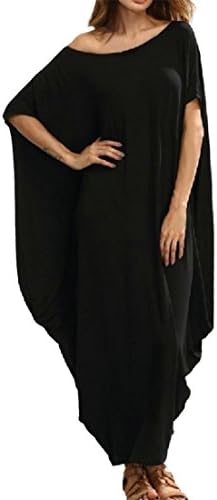 Conffetti Women Long Tapered Loose Short Sleeve Crewneck Mid Length Dresses Black XL