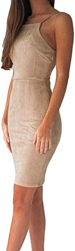 Camisole Slip Dress, Women's Sexy Spaghetti Strap Bodycon Above Knee Beige 40