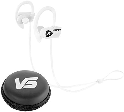 Wireless Bluetooth Earphones - VEOSPORT V1 White Wireless Earphones with HD Quality Sound, 8 hour battery Life, IPX7 Sweat-Proof, Custom Sound App, 8 Ear Tip Options, and a Built in Microphone
