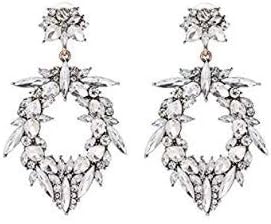 Silver Rhinestone Statement Floral Drop Crystal Chandelier Earrings