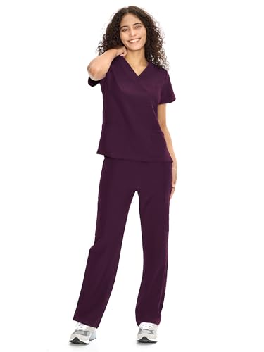 COZY SCRUBS Uniforme Médico Mujer Scrubs - Conjunto Enfermería con Blusa Cuello V y Pantalón Recto, 9 Bolsillos