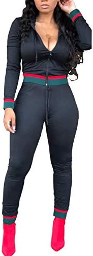 Women's 2 Piece Tracksuit Set Jumpsuits Zipper Hoodie Bodycon Sweatpants Jogger Sets