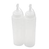 CHILDHOOD 8 oz(ounces) Squeeze Squirt Condiment Bottles with Cap - Transparent Plastic - for Ketchup Salad dressing Mustard Olive Oil set of (2)