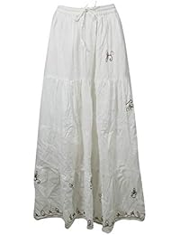 Women's Maxi Skirt White Cotton Casual Beach Skirts M