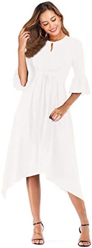 MIUSWN Women's Ruffle Business Midi Dress Bell Sleeve Cocktail Dress with Belt