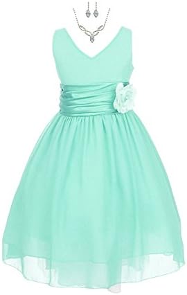WonderfulDress Yoru Chiffon Flower Girl Dress - Free Necklace Set-Mint-4