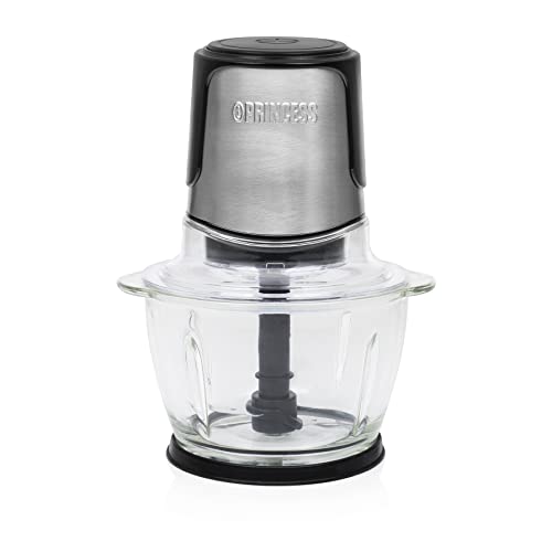 Princess Mini-Hâchoir 221051, 2 Lames En Acier Inoxydable-Bol En Verre 1L, Noir/Argenté