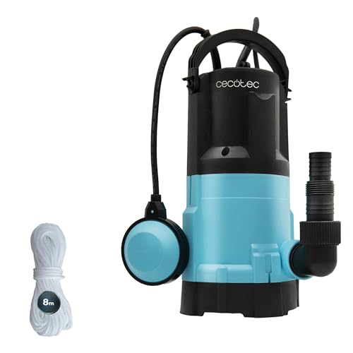 Cecotec Pompe Submersible Axike 750 Dark&Crystal. 750W, 2en1 Eaux Claires et Usées, 14000L/h, Fonction Low-Suction, Hauteur 7,5m, Profondeur 7m, Interrupteur Flottant, IPX8, Câble 10m