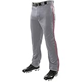 CHAMPRO Sports Adult Triple Crown Open Bottom Pants, Grey, Scarlet Piping, Medium