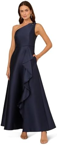 adrianna papell one shoulder chiffon dress Multi Colored One Shoulder Peony Floral Chiffon Scarf Gown