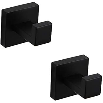 Bathroom Matte Black Coat Hook SUS 304 Stainless Steel Single Towel/Robe Clothes Hook for Bath Modern Style Wall Mounted 2 Pack