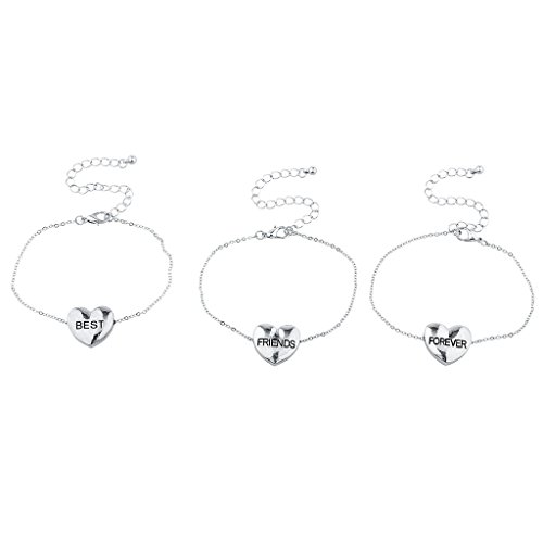 Lux Accessories Silvertone Best Friends Forever Puff Heart Bracelet Set (3PCS)