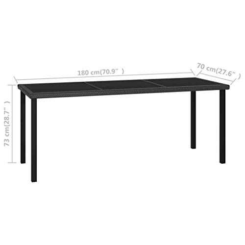 vidaXL Garten Esstisch Gartentisch Terrassentisch Balkontisch Gartenmöbel Tisch Outdoor Terrasse Schwarz 180x70x73cm Poly Rattan Stahl Glas – Bild 6