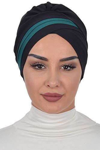 Instant Turban Cotton Scarf Head Wrap Cancer Chemo Headwear Two Colr Black Green